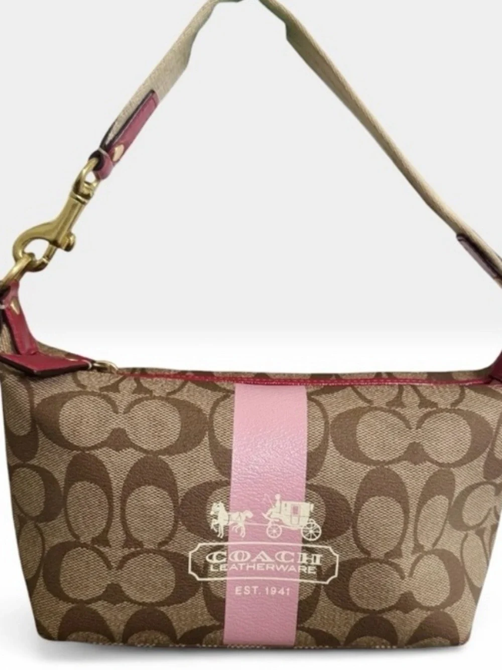 COACH Signature Y2K heritage legacy with Pink Center Stripe and Red Trim